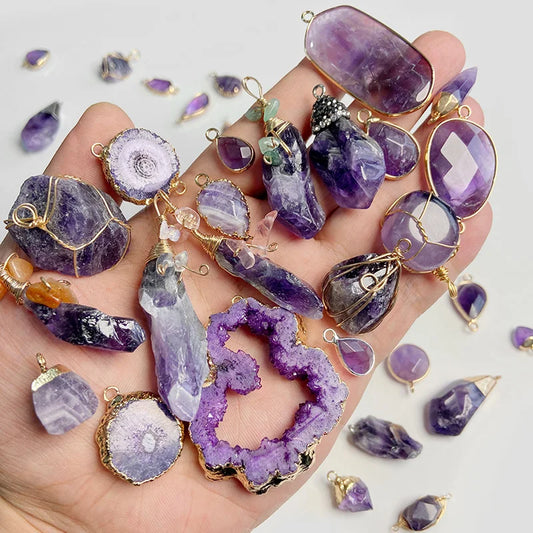 Natural Amethyst Slice Pendant – Irregular Purple Quartz Crystal Charm for DIY Jewelry Making